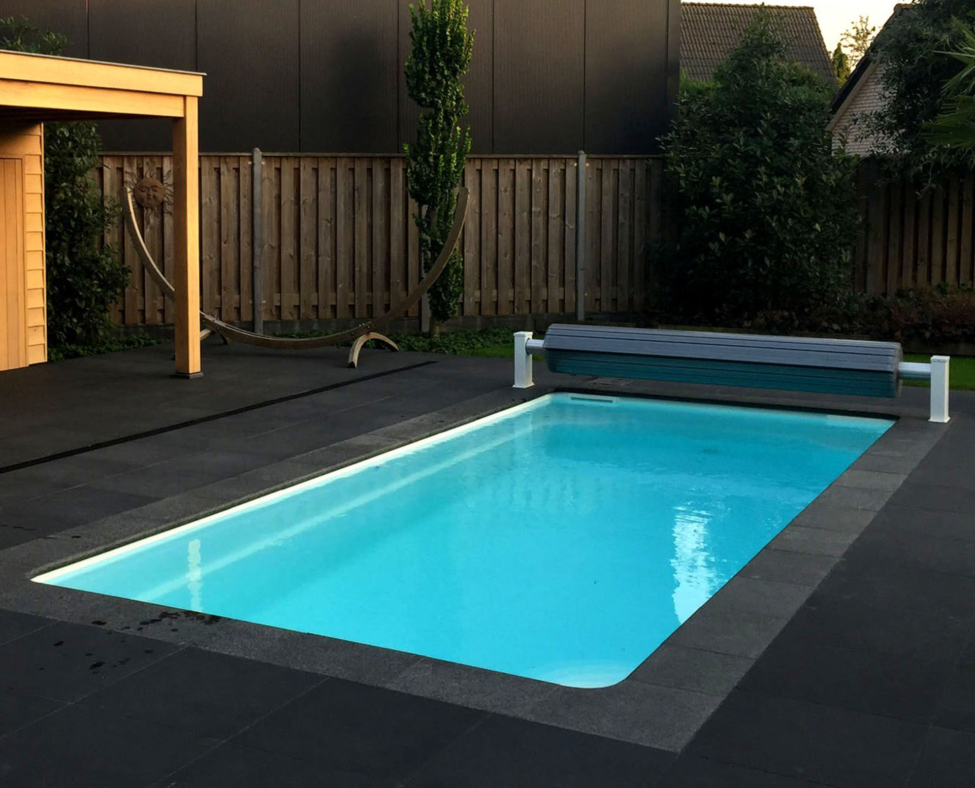 Bali medium-sized fibreglass swimming pool in plain colour finish hero image bali 6.3m x 3.15 m x 1.5m (3d-metallic finish)