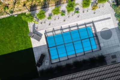 swimming pool enclosure aerial view